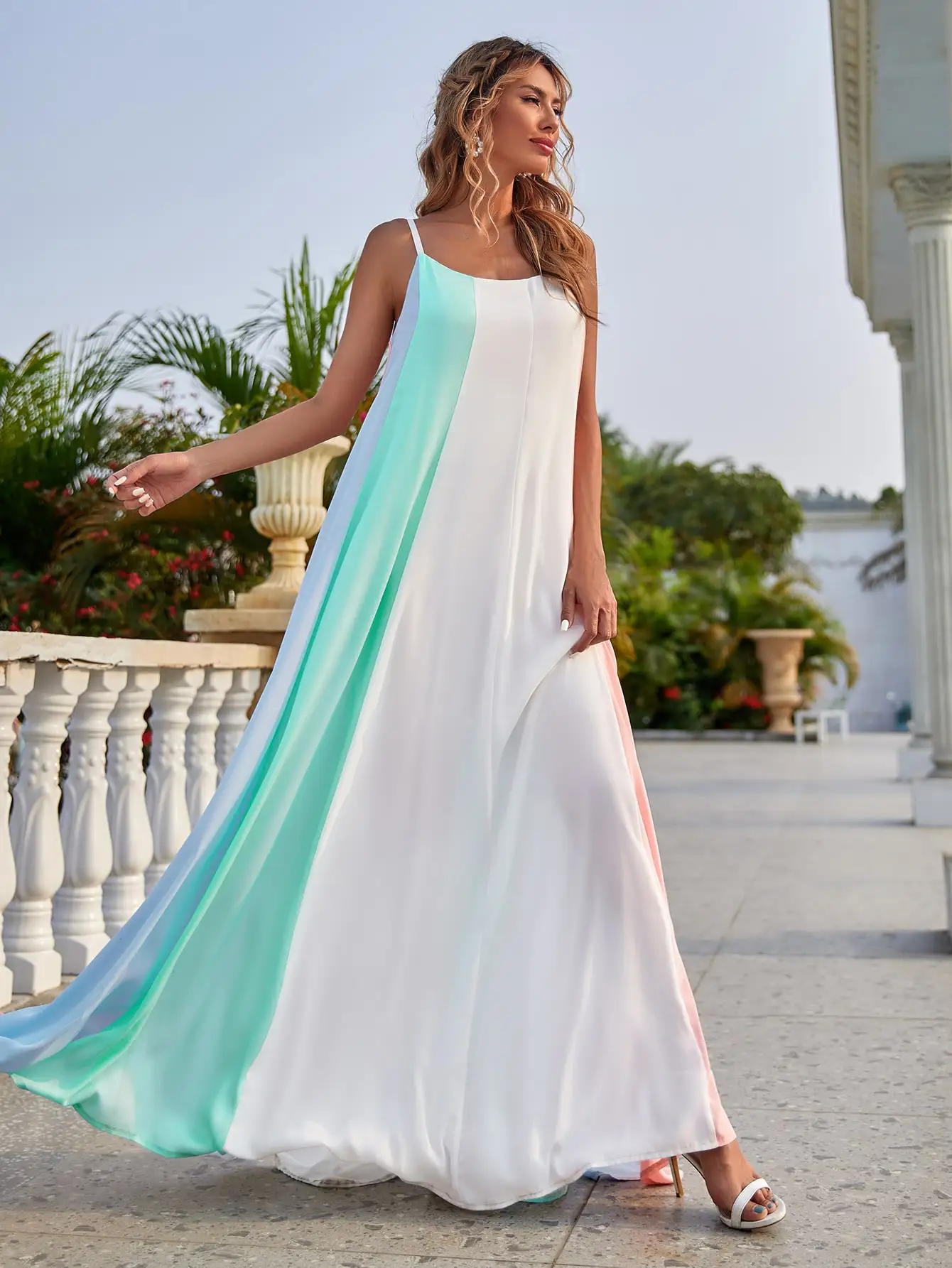 2021 Factory new designs elegant causal sexy mom women ladies summer Color Block plus size  Maxi Cami dresses