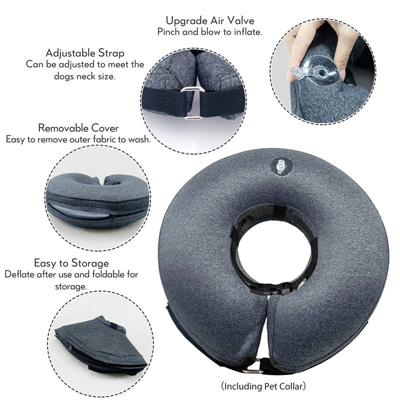 Inflatable Cone Collar Large Medium Small Dogs Adjustable Donut Cone Alternative After Surgery Prevent Bite Scratch Pet Collar