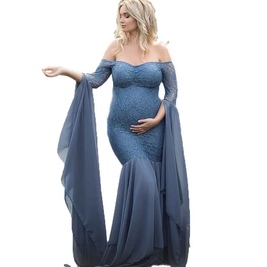 2021 USA Most Popular Maternity Photography Props Maternity Off Shoulder Gown Shooting Photo Pregnant Dress Free Shipping