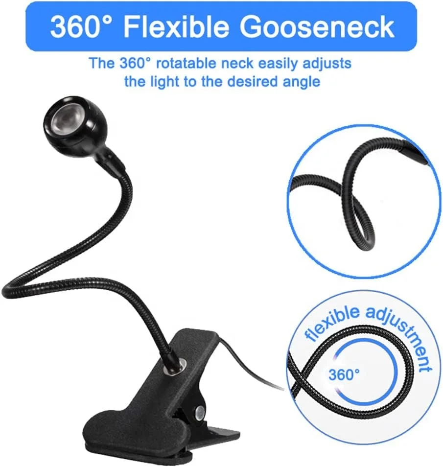 3W UV LED Desk Light Flexible Gooseneck and Clamp Mini Desk Light Portable Glue Curing Lamp Light for Nail