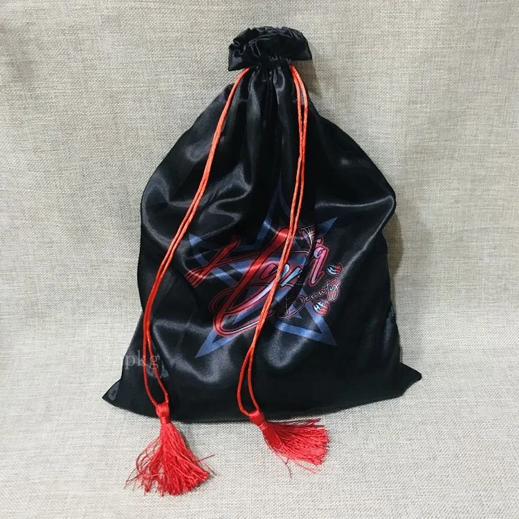 hair bags for bundles Custom large luxury  satin wig dust bags with gold logo