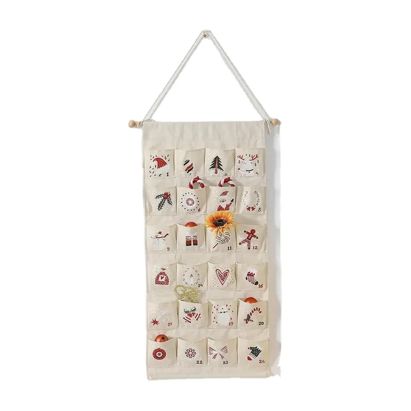 Customized Christmas Advent Calendar Christmas Gift Reusable Pocket Hanging Bag Christmas Countdown Calendar