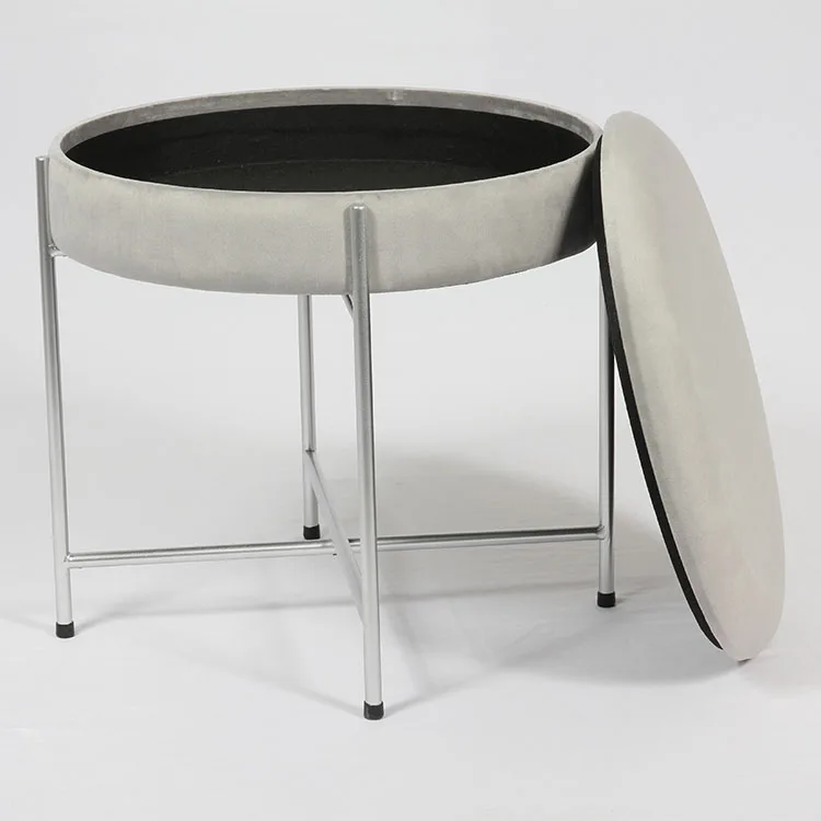 pattern  leather round KD side table ottoman tray smart coffee table with metal leg