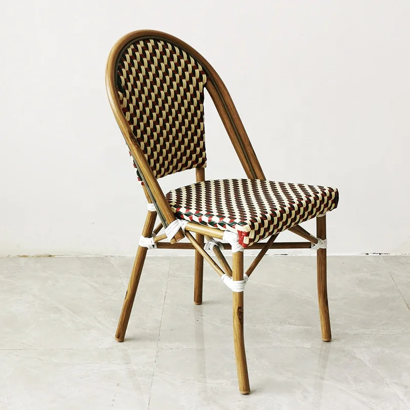 American Standard Outdoor Garden French Bistro Cafe Aluminum Rope Rattan Woven Chair