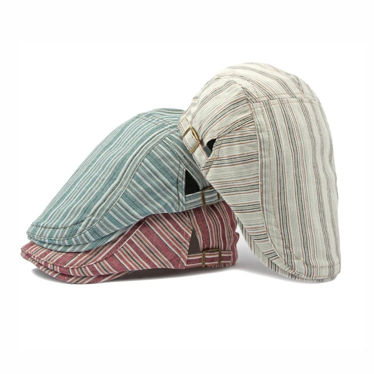 Men Linen Flat Ivy Breathable Summer Newsboy Hat Stripes Gatsby Driving Hat Cap Plain Gatsby Cabbie Hunting Hats