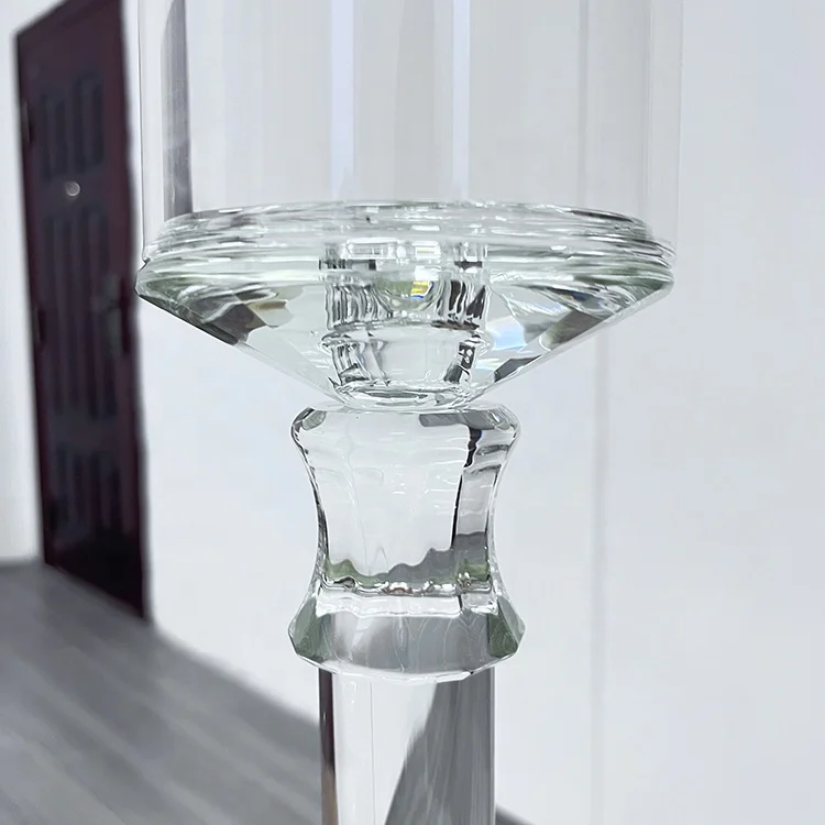 Cylindrical Crystal Clear Glass Chimney Tea Light Candle Holder Centerpieces For Wedding Decoration