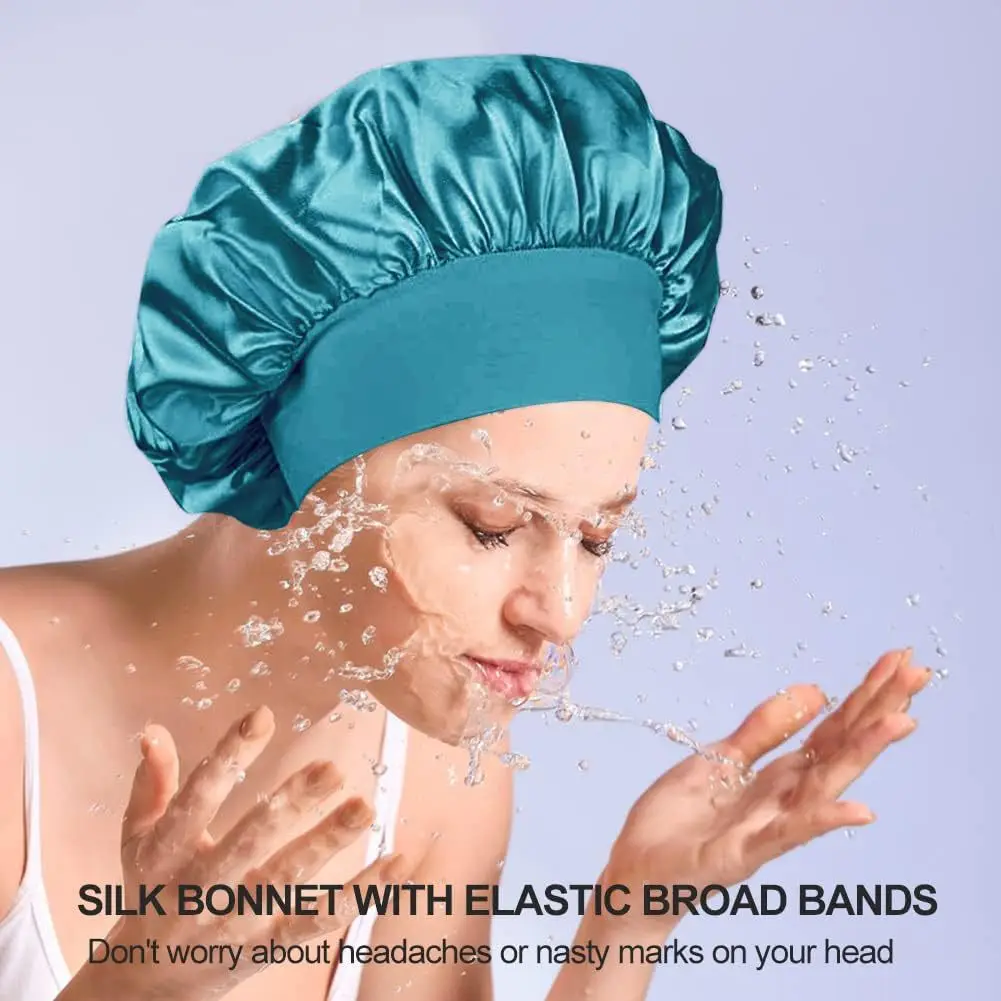I-0318 Custom Logo Bonnets And Satin Hair Wraps Wide Band Satin Bonnet Sleep Cap Silk Turban Elastic Curly Hair Bonnets