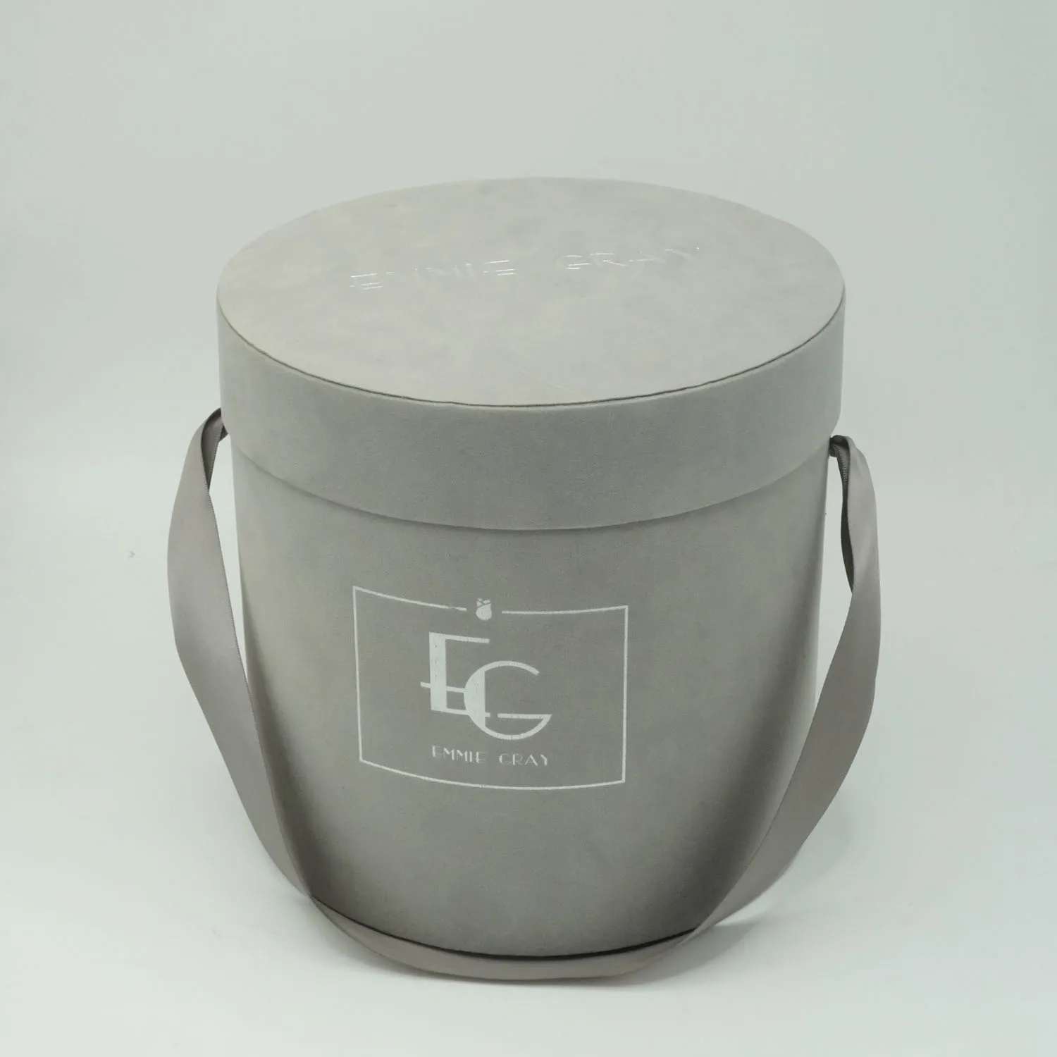 Custom Logo Ribbon Handle Grey Tube Paper Flower Gift Packaging Luxury Velvet Round Hat Boxes