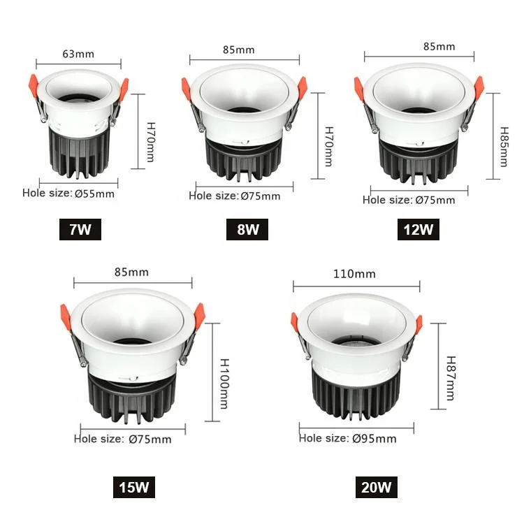 7W Round Narrow Frame Anti-Fog Ceiling Light 3000-6500K Anti-Glare Die Casting Aluminum Downlights