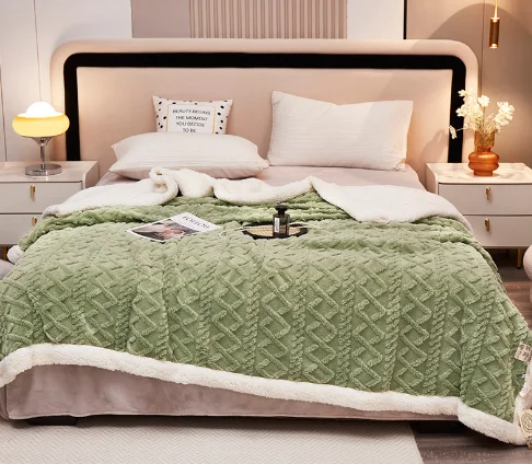 Whole sale New jacquard Shaggy Weft Knitted blanket double thick sherpa throw  thick  blanket  fuzzy blanket