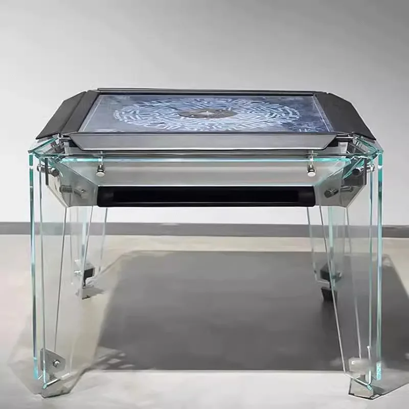 Wholesale Customizable New Design Polyhedral Glass Acrylic Fully Automatic Electronic Mahjong Table For Household Use Game