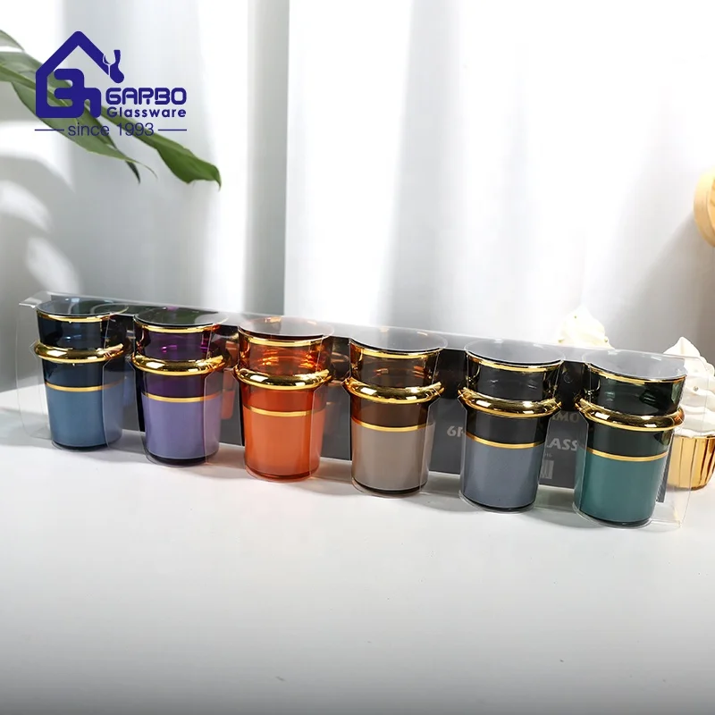 New Design Colorful Morocco Tea Glass Cup Set with Gold Rim Hot Selling Popular 6oz 6pcs or 12pcs Teacup Set with Gift Box Pack