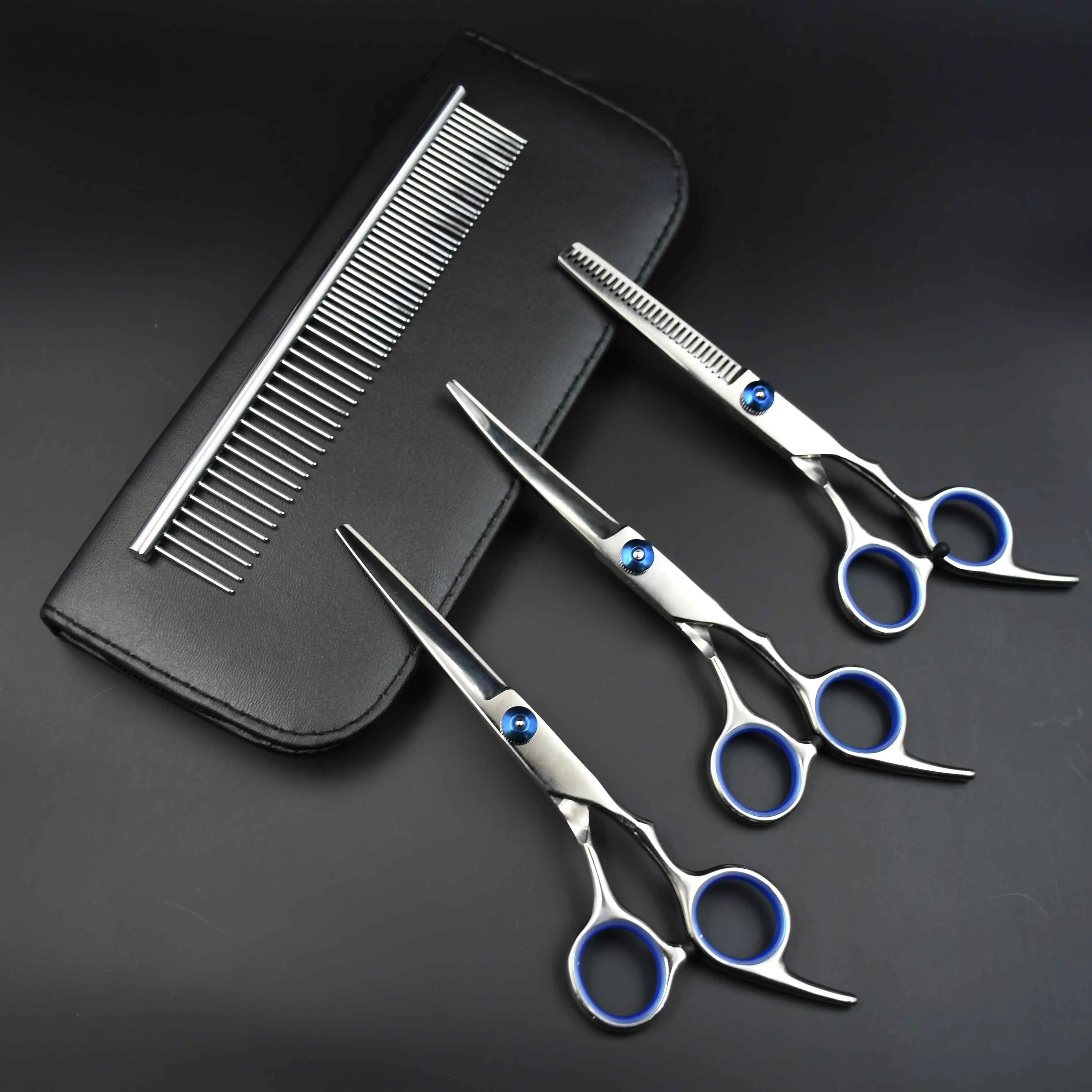 Metal Cutting Shears Barber Stainless Steel Thinning Straight Curved Grooming Scissor Set