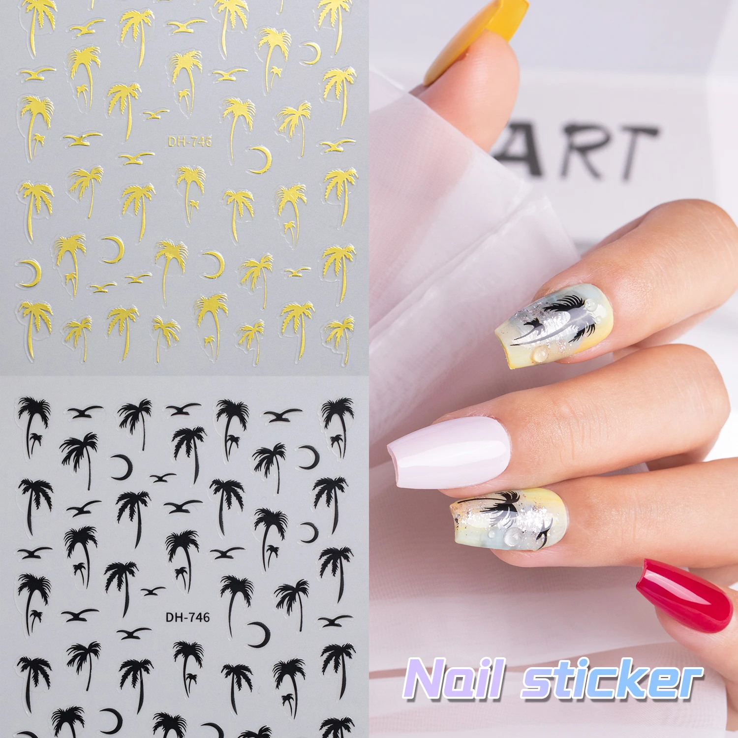 Summer ocean wave 5d nail art stickers starfish shell coconut palm tree beach vacation sliders charms decals nail art stickers