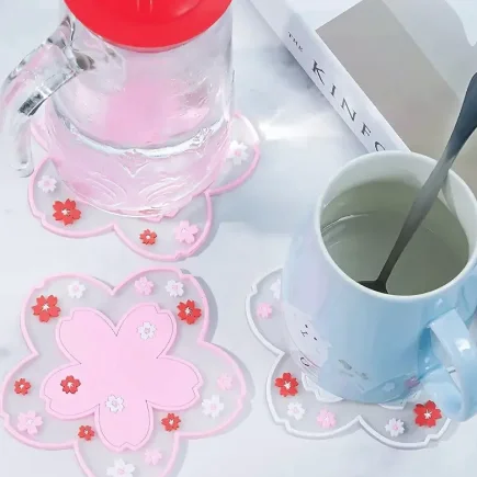 Sakura Coffee Cup Coaster Cherry Blossom Heat Insulation Mat Silicon Flower Shape Durable Bowl Pad Non-Slip Drink Coasters