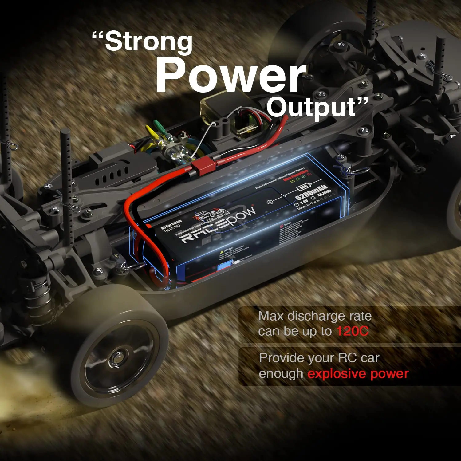 2S 6200mAh 7.4V 60C Hard Case Lipo RC Car Battery Pack with T Deans Connector for 1/8 1/10 RC Car RC Monster Truck Truggy Buggy