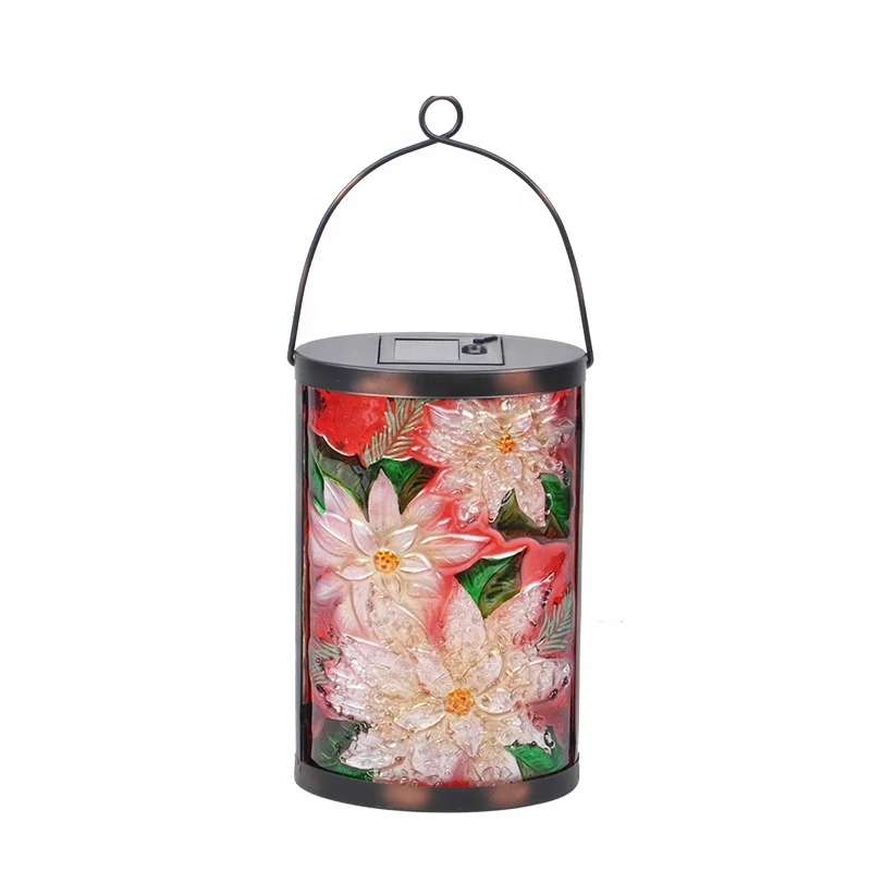 OEM customized glass flower lantern solar lantern garden decorative solar lantern