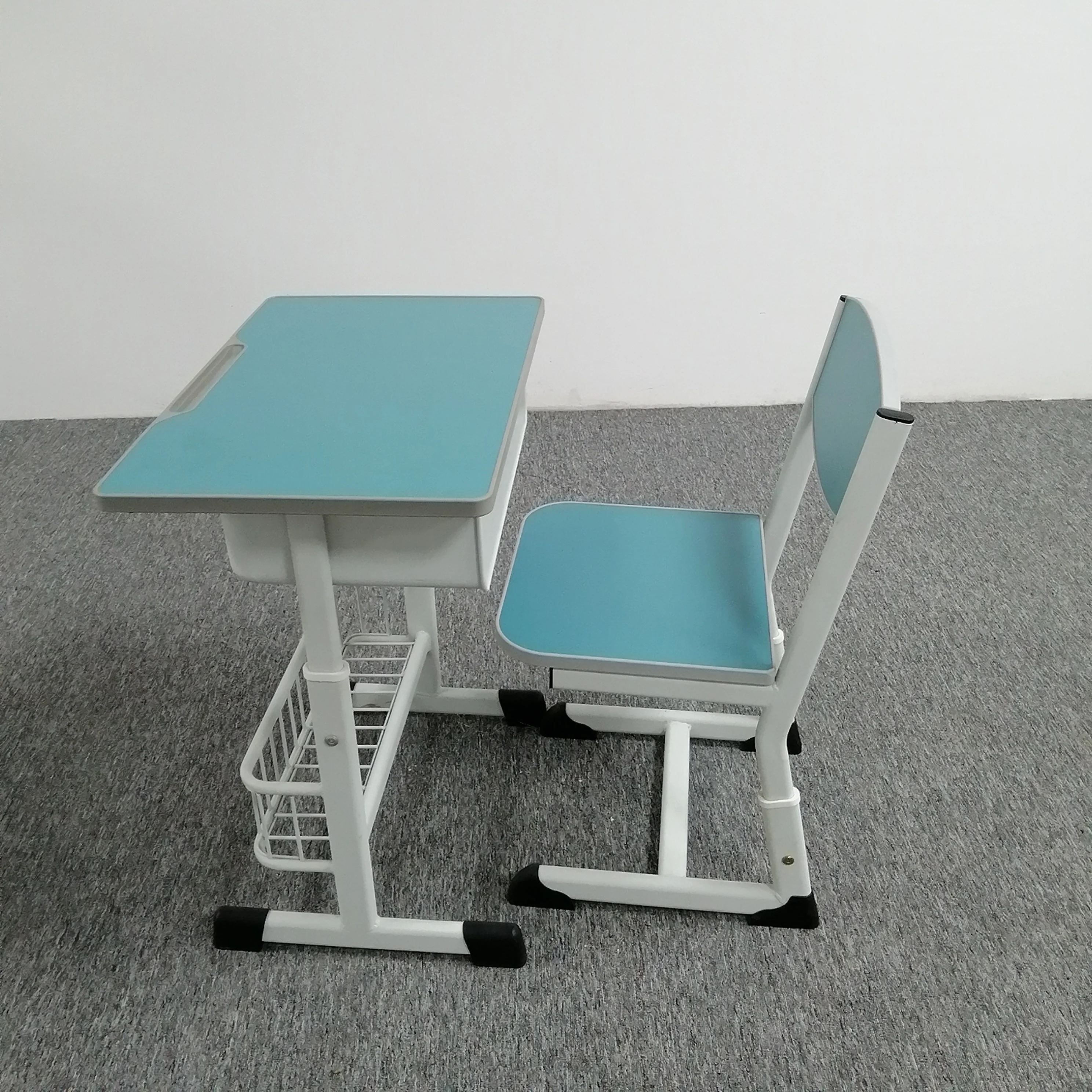 
Popular MDF Education Furniture Design Desk with Shelf and Chair Seating Set Classroom School University Student Adult Metal 