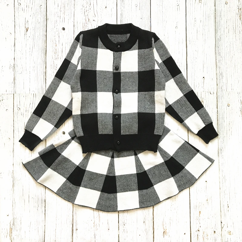 Children Clothes Girls Sets Fall And Winter Child Clothing Knit Plaid Girls Outfits