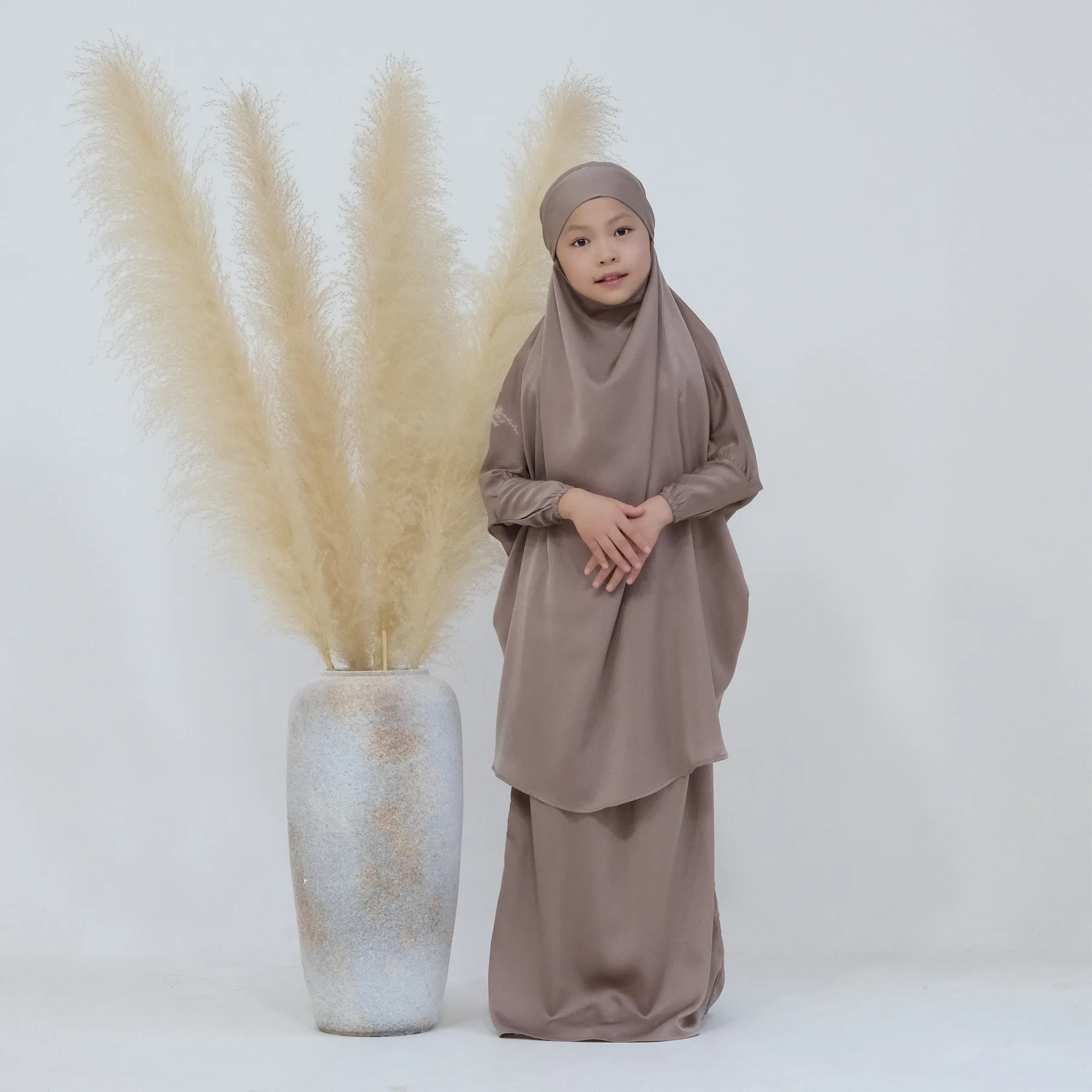 New Arrival Kids Two pieces Muslim Prayer Dress Abaya Set Long Hijab Abaya Islamic Clothing