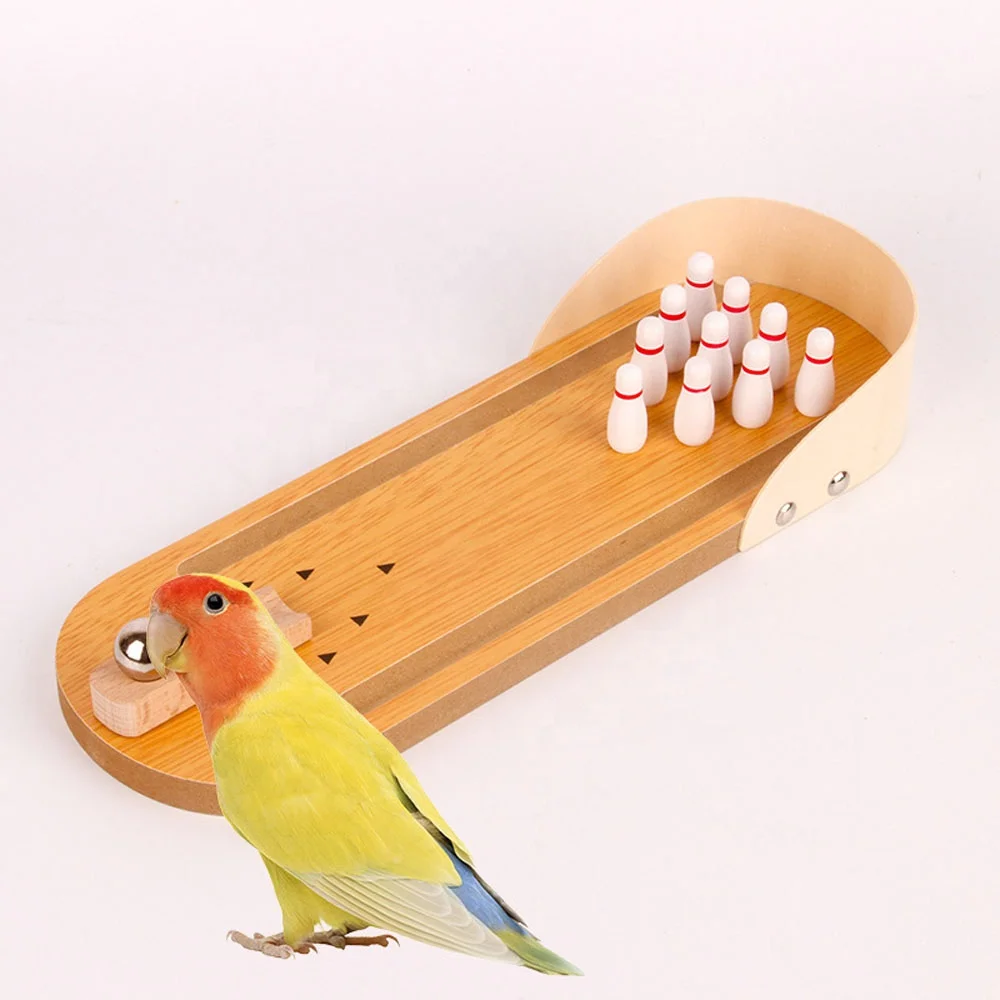 Parrot Bird Wooden Mini Desktop Bowling Toy Parakeet Intelligence Training Game for Finch Budgie Cockatiels Conures Love Birds