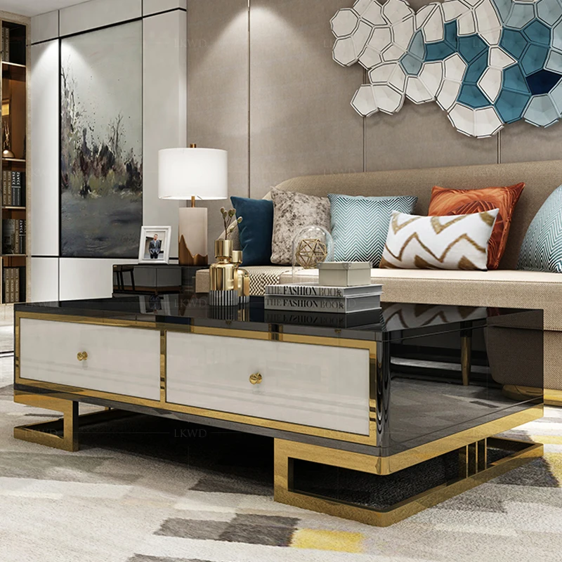 Simple living room TV cabinet combination small-family tempered glass kung fu light luxury office with drawer tea table