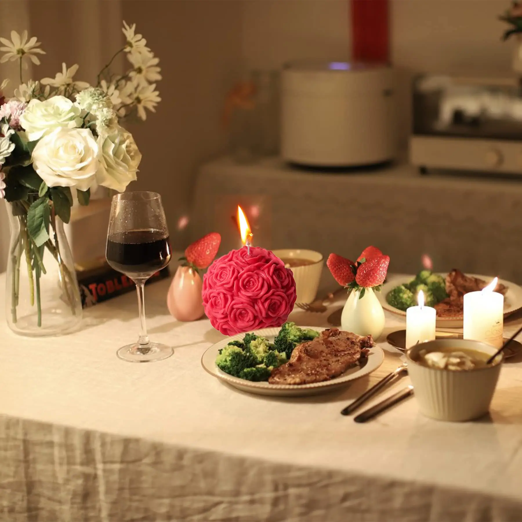 Hot Selling Rose Ball Silicone Form Flower Custom Candle Mold