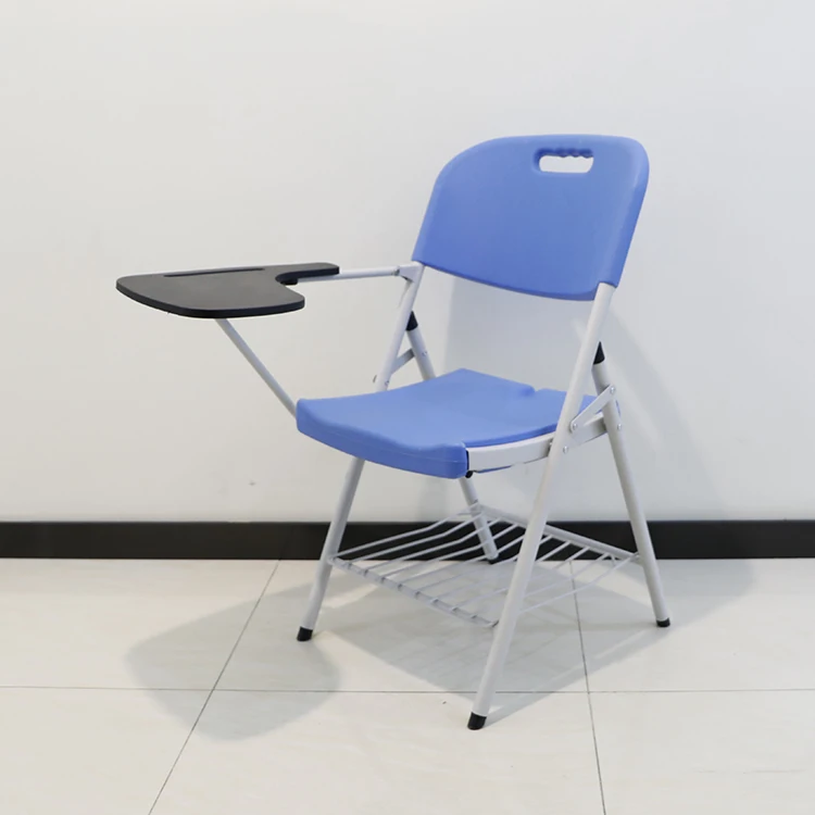 Simple Strengthen Office Chair Folding Portable Tablet Arm Chair with Writing Board and Book Net