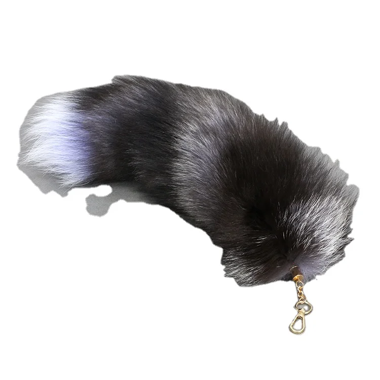 
China Factory wholesale big and fluffy Fairy Real Indigo Fox Fur Tail Keychain 