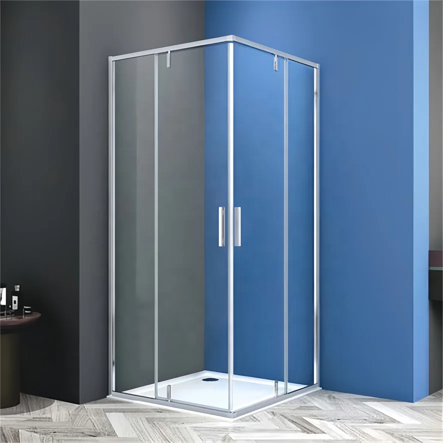 Oumeiga modern shower enclosures 80x80 shower in corner of bathroom with pivot door
