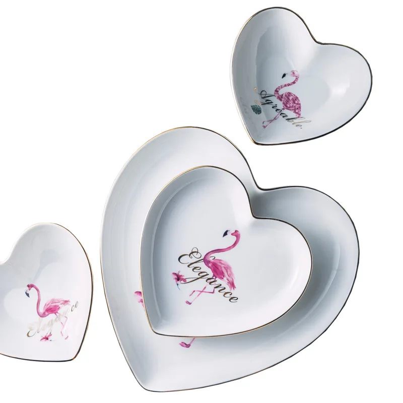 Flamingo Heart Shaped Love Ceramic Couple Plate