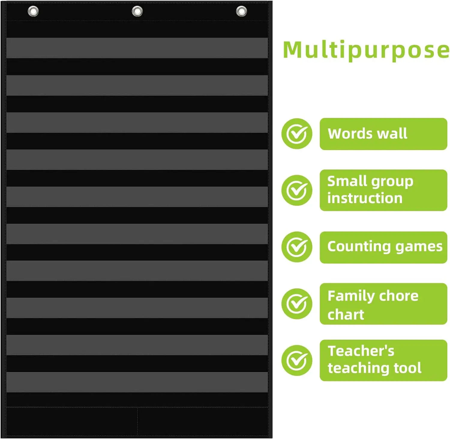 Large 10-Pocket Classroom Chart PVC Wall-Mounted Foldable School Scholastic Chart with 2 Extra Storage Pocket for Home Use