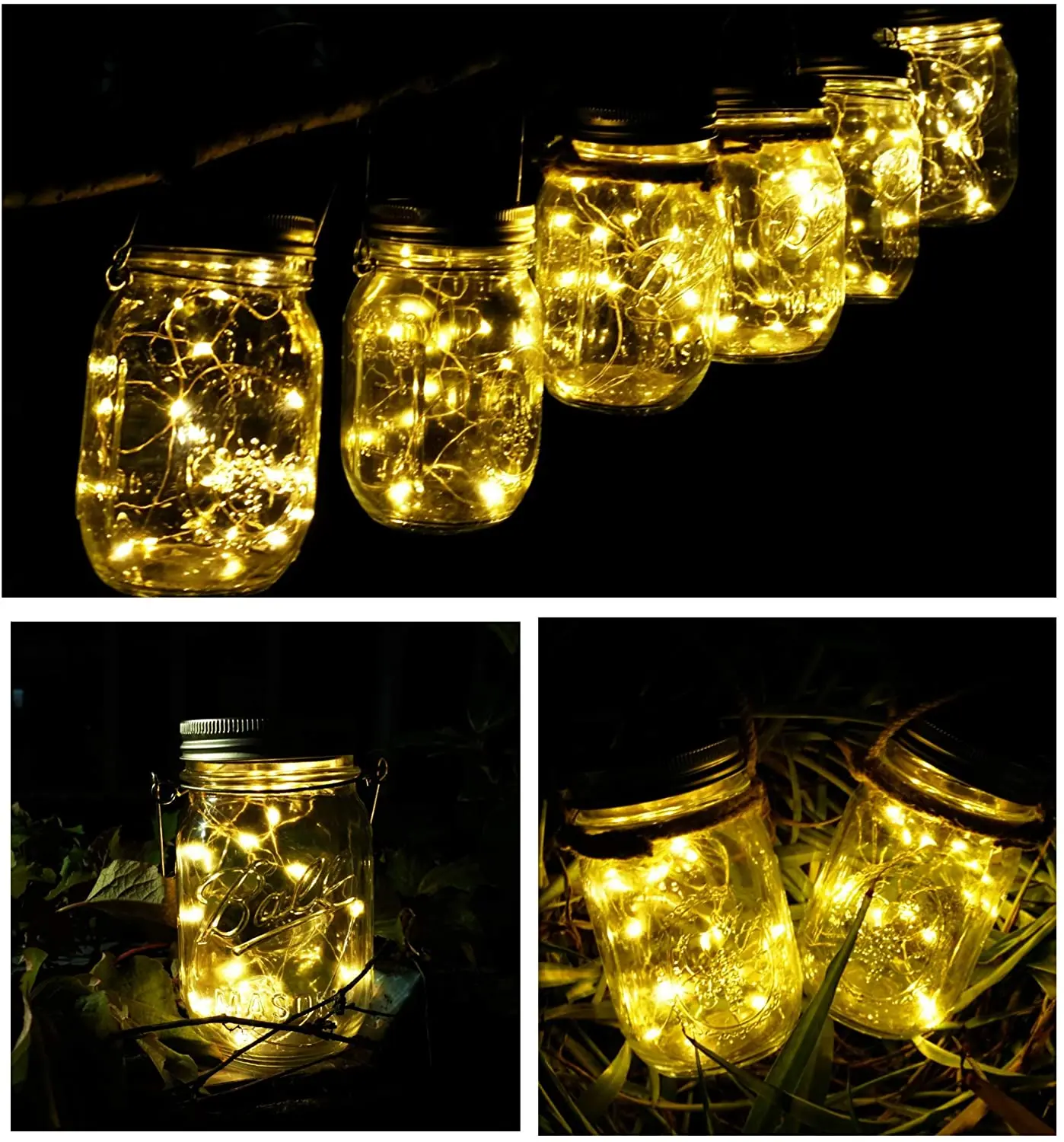 waterproof Led Solar Glass Bottle Lid Night Lamps Fairy Copper Wire String Lights Outdoor Hanging Mason Jar Light
