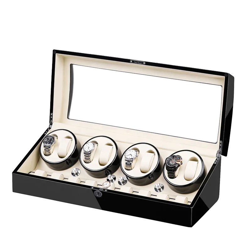 Custom Deluxe Black Wooden 8+9 slots Automatic Watch Winder Case Gyro