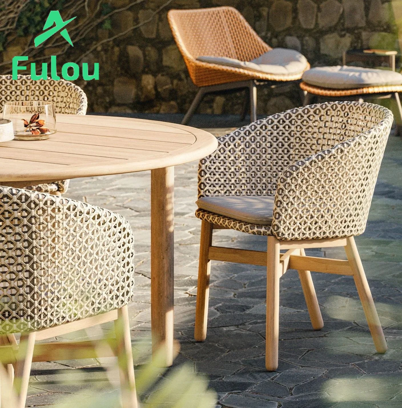 Современное гостиничное ресторанное обеденное кресло из тикового дерева для бистро с ротангом открытого Патио Сад Парк гостиничная мебель