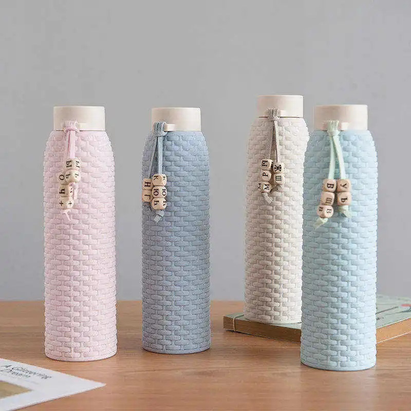 Wheat Straw Glass Coffee Mugs Wholesale Portable Custom Logo Glass Tumblers Bulk girl water bottle