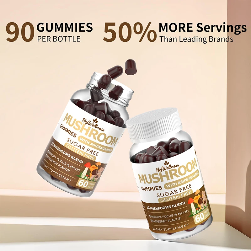 Private Label Oem Mushroom Gummies 10X Complex Mushroom Supplement Lions Mane Gummies With Ashwagandha