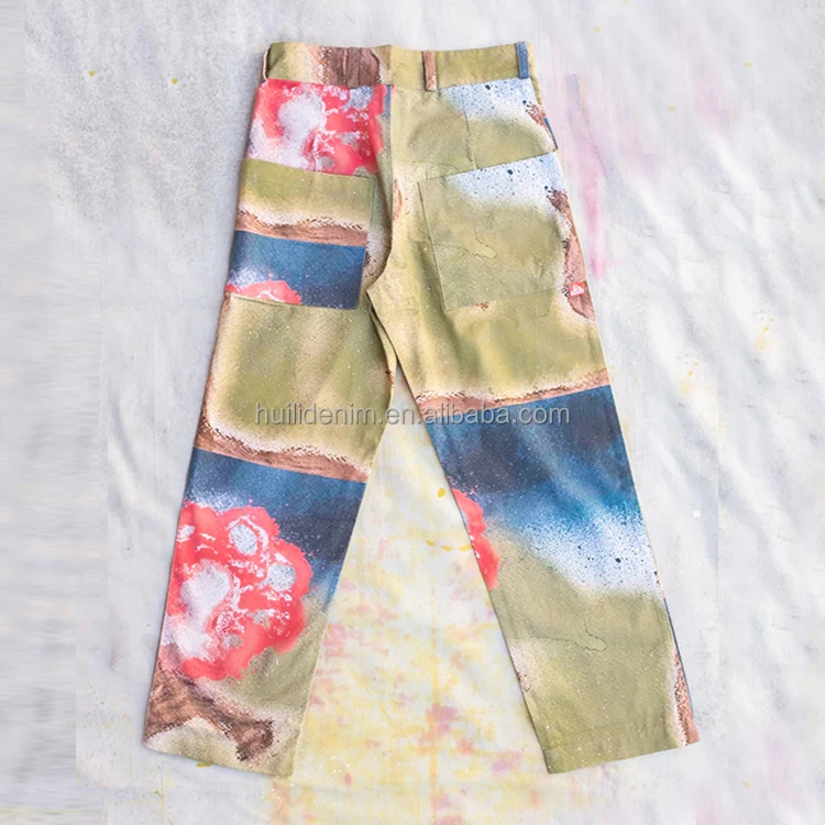 HL designer manufacture streetwear all over digital print baggy jeans men wholesale custom heavyweight straight leg jeans