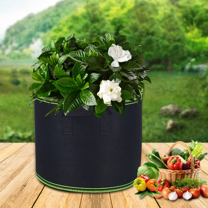 Handle vegetable organic fabric tomato potato heavybduty felt big size large green grow bag for tree farms