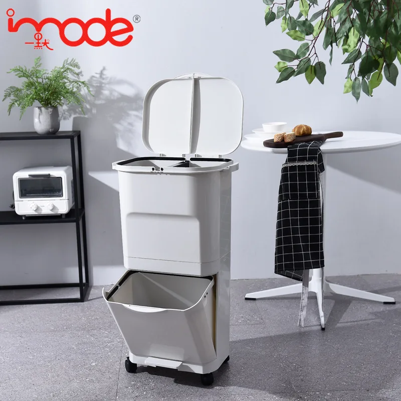 Japanese Household Garbage Can With Lid Double-Layer Classification Trash Can Dry And Wet Separation Kitchen Storage Bucket