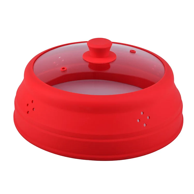 Складная Силиконовая ручка с вентиляционными отверстиями, стеклянная крышка для микроволновой печи