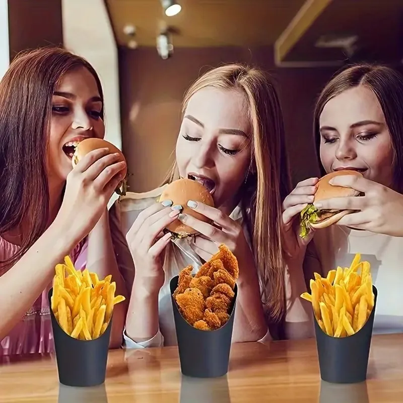 Disposable Black Color Food Cones Paper Popcorn Boxes French Fry Holder Take-out Party French Fry Cups