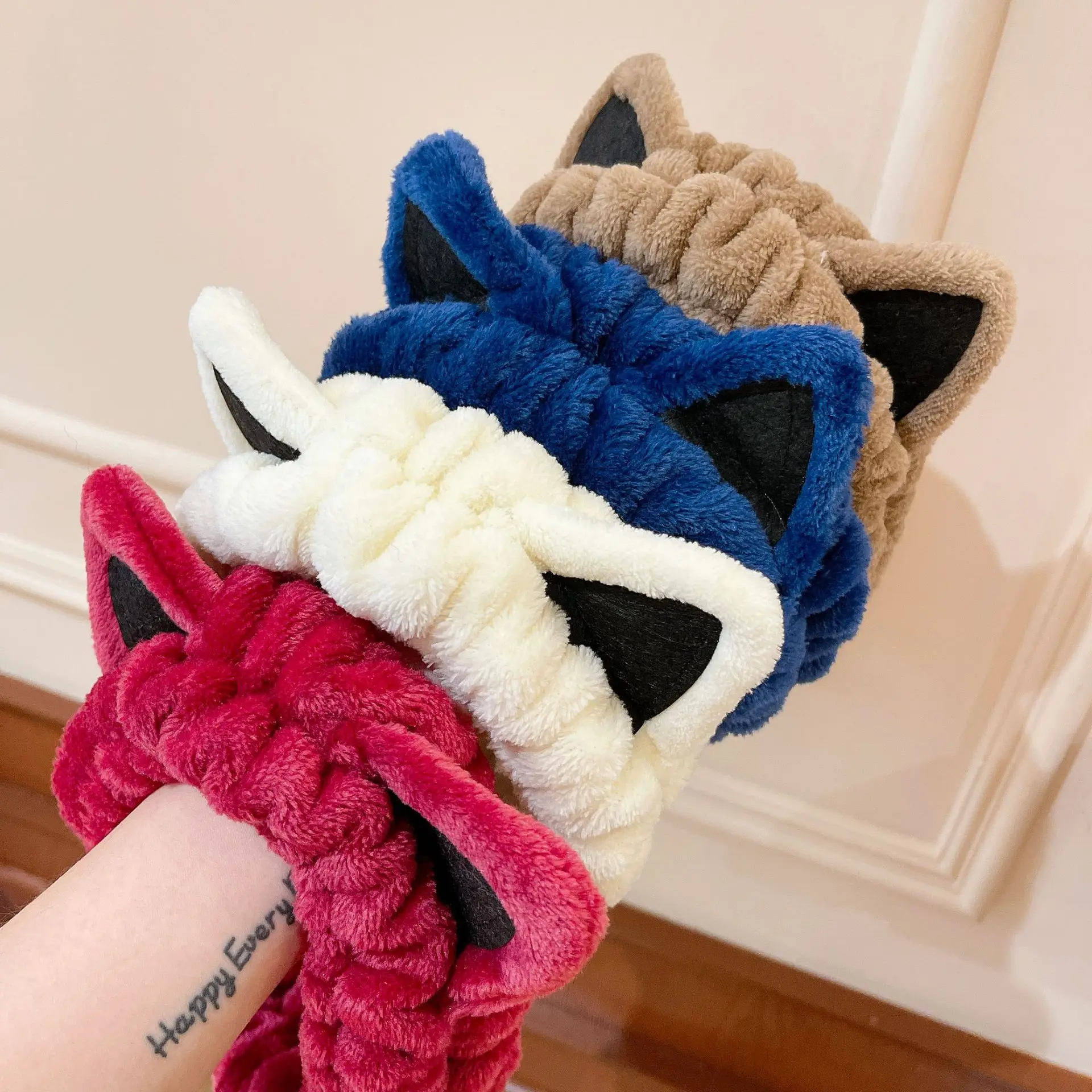 Fashion Spa Facial Headwraps Women Girls Makeup Hairband Plush Cute Cat Ear Headband Wash Face Cat Ear Hairband