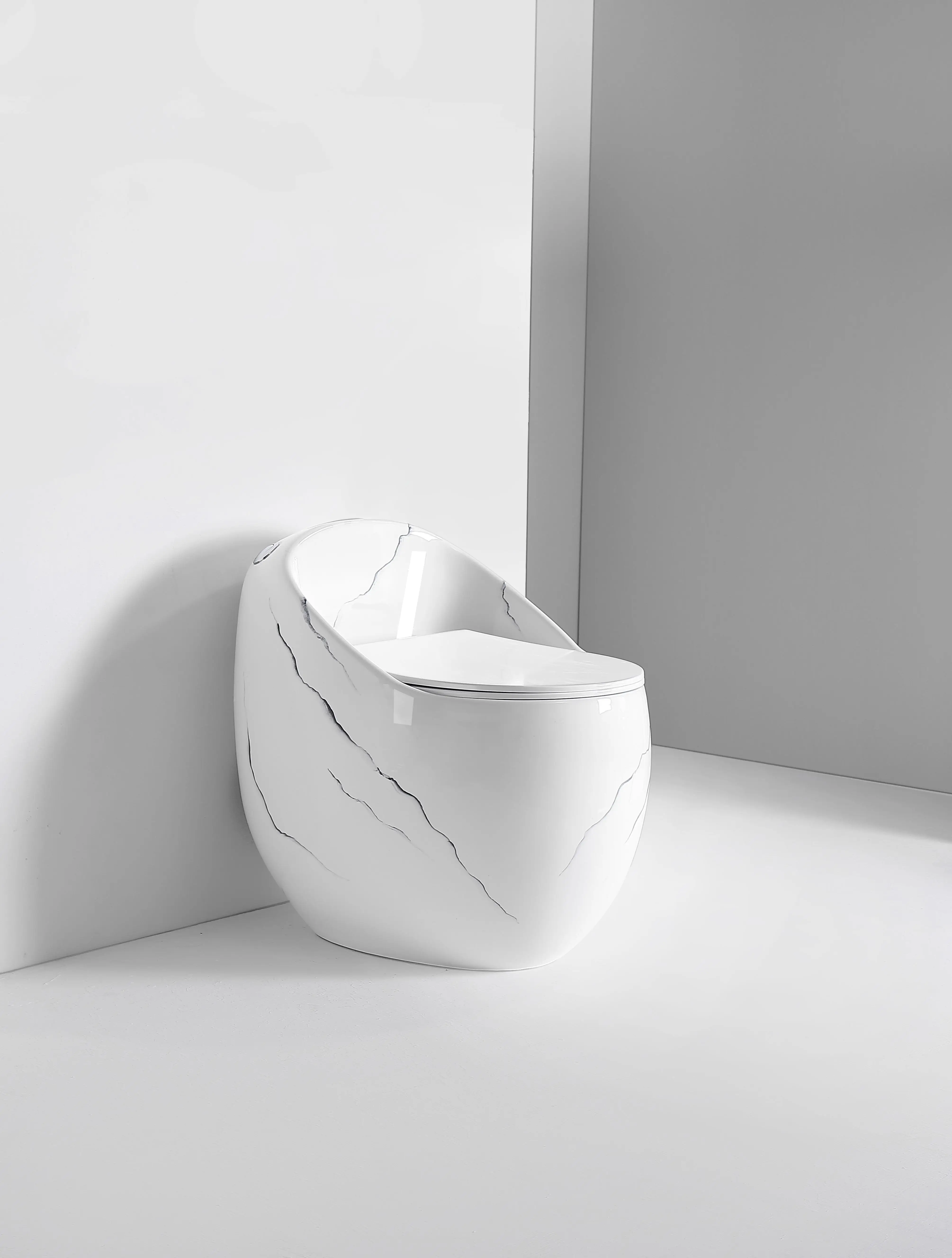 Egg shape wc sanitary ware round floor mounted toilet commode bathroom Marble ceramic siphonic one piece toilet bowl