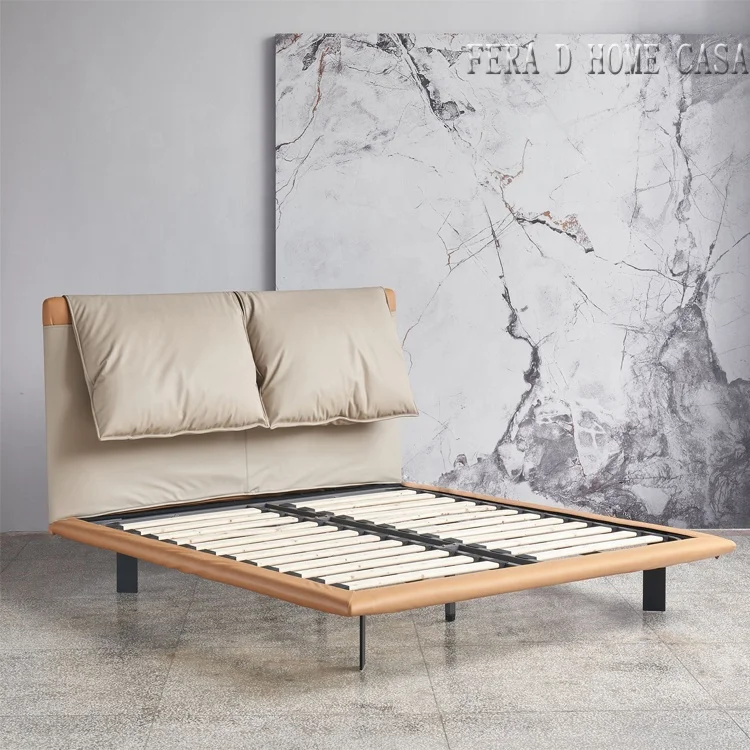 Italy Latest Design Simple Modern Double Leather Bed Designs Queen Bed