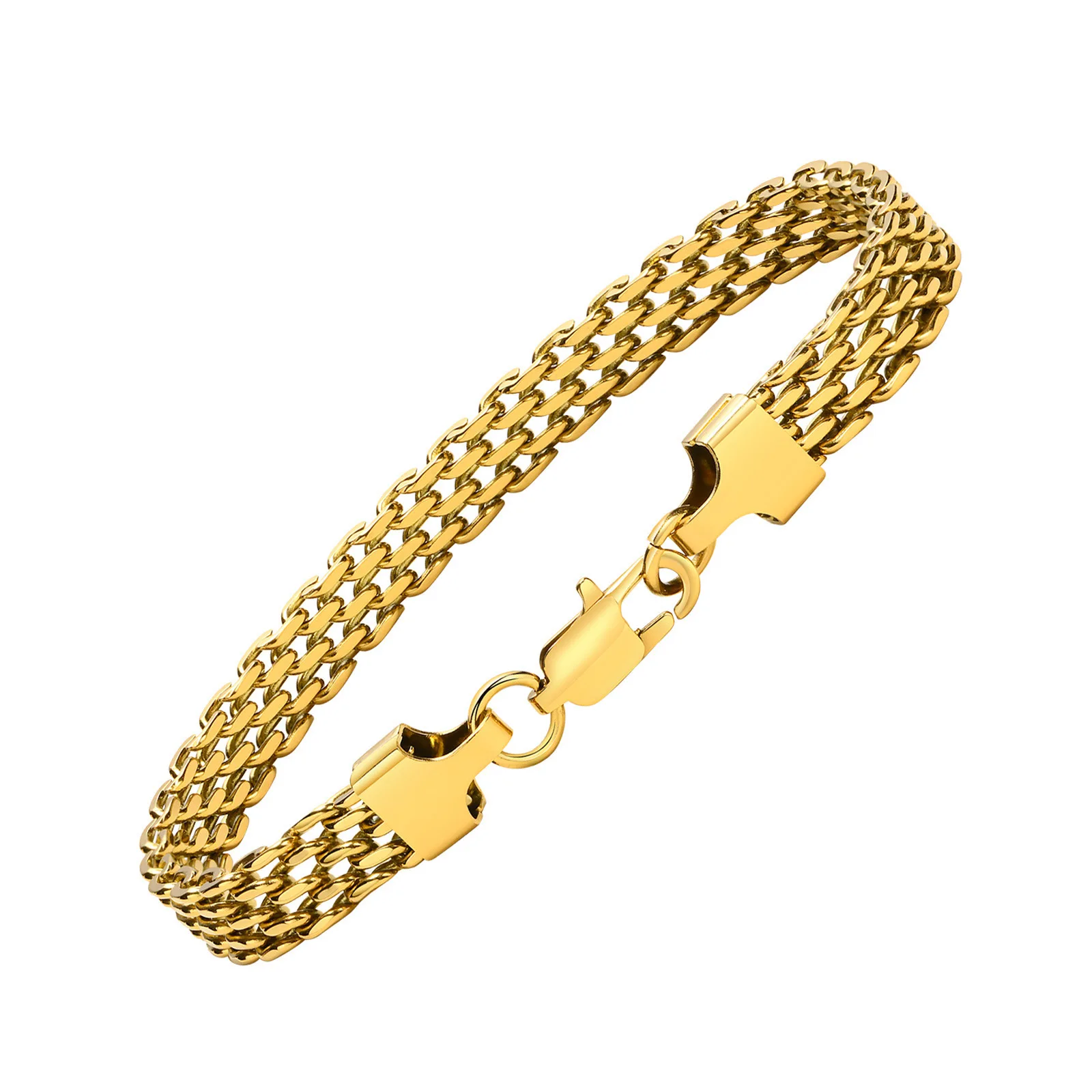 High Quality Stainless Steel Jewelry Geometric Gold Plated Chain Link Watch Band Bracelet for Women Men