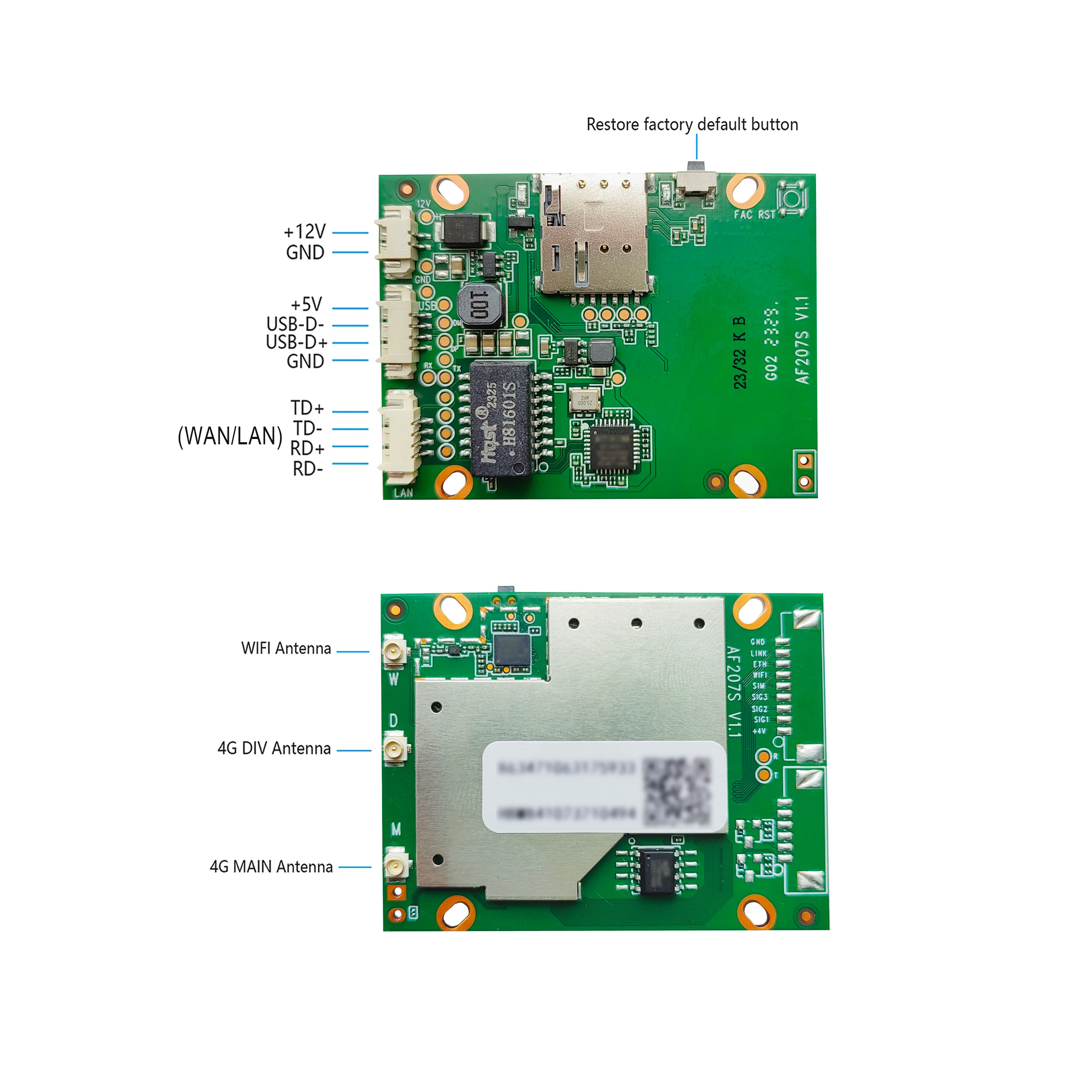 4G WiFi Router Pcb 4G Wireless Modem with WAN/LAN Port LTE SIM Module with Modem for CCTV NVR IOT