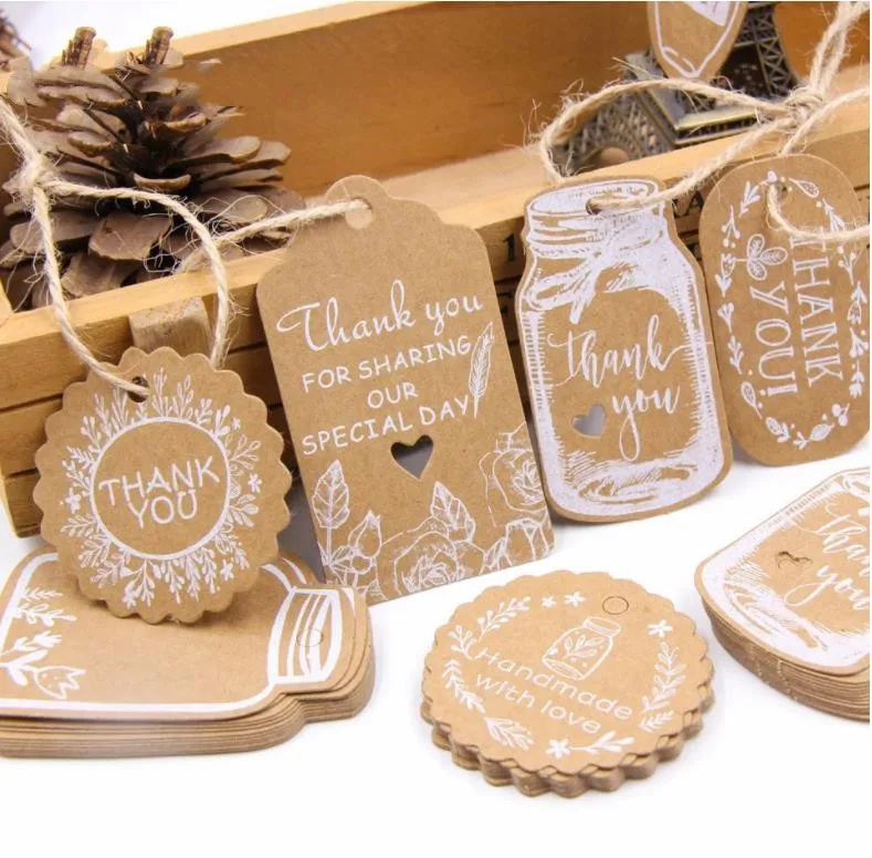 Handmade/Thank You Kraft Paper Tags DIY Multi Style Crafts With Rope Labels Gift Wrapping Supplies Wedding Favors Hang Tag