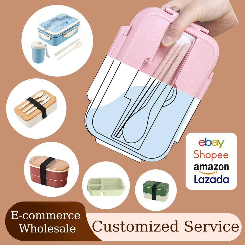 Microwaveable BPA Free Kids Bento Wheat Straw PP Food Storage Container Plastic Collapsible School Children Lunch Boxes