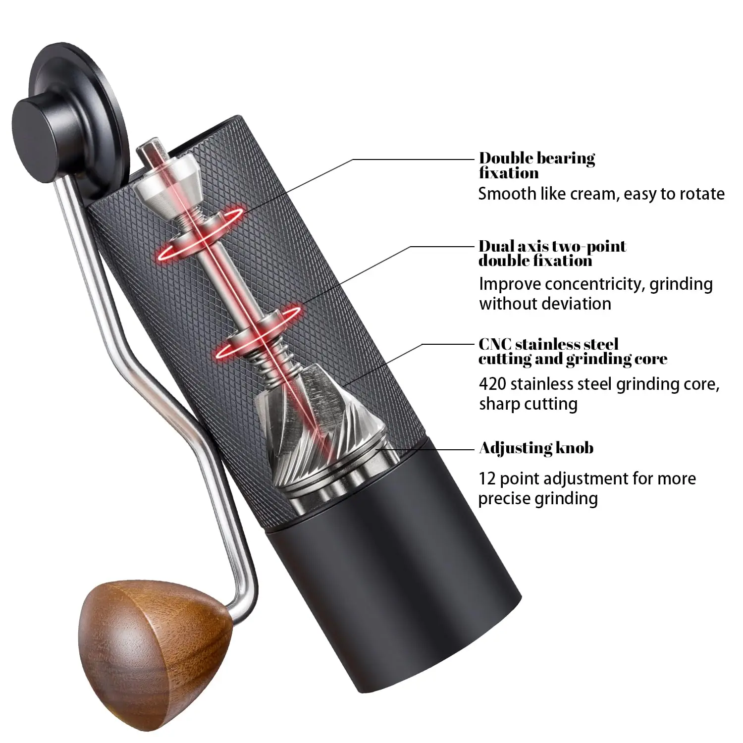 5-Axis CNC Stainless Steel Burr, Portable Hand Coffee Burr Grinder Manual Coffee Grinder